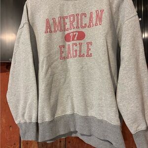 American Eagle Outfitters Gray and Red Crewneck Sweater